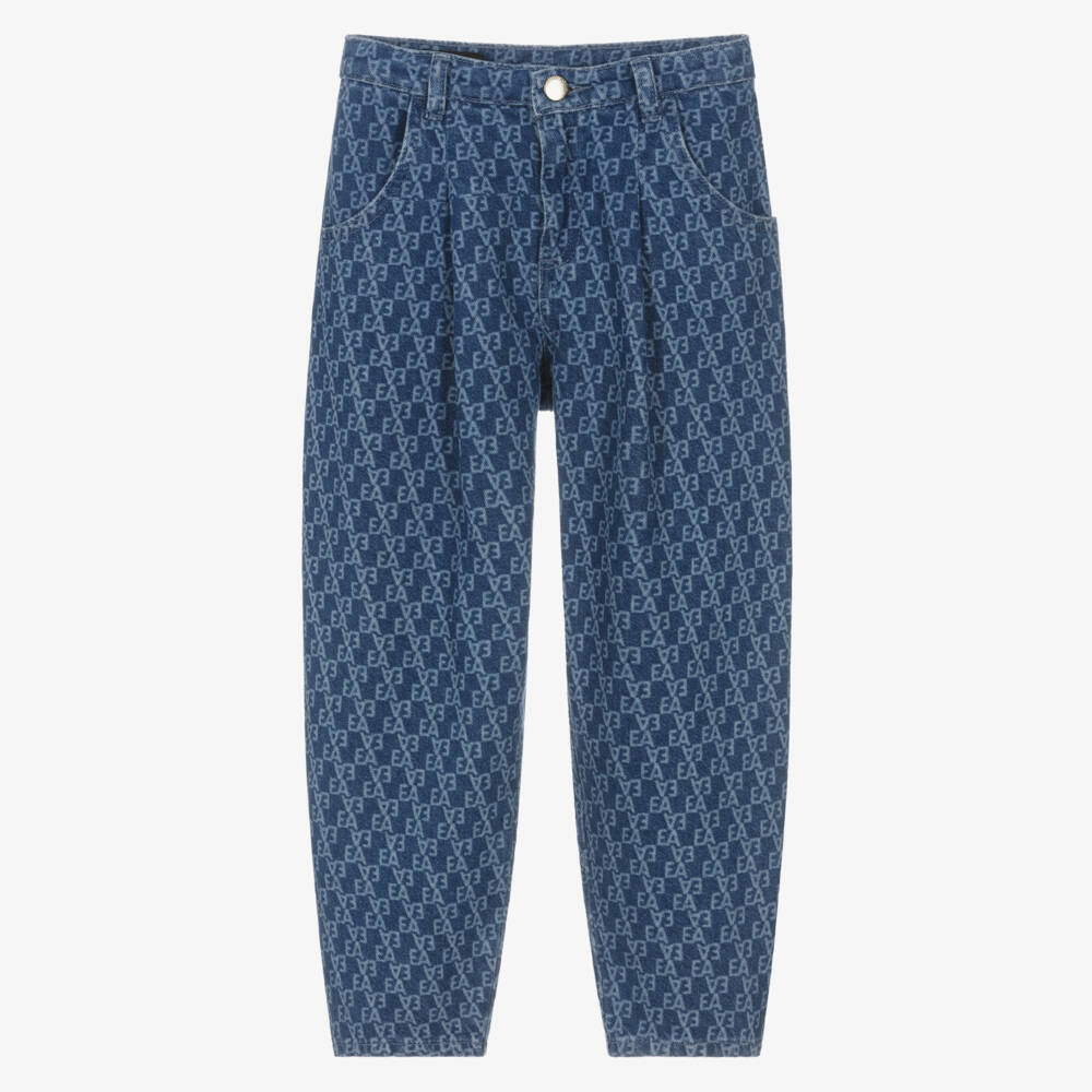 Emporio Armani-جينز دنيم بنقشة شعار EA لون أزرق للبنات | Childrensalon