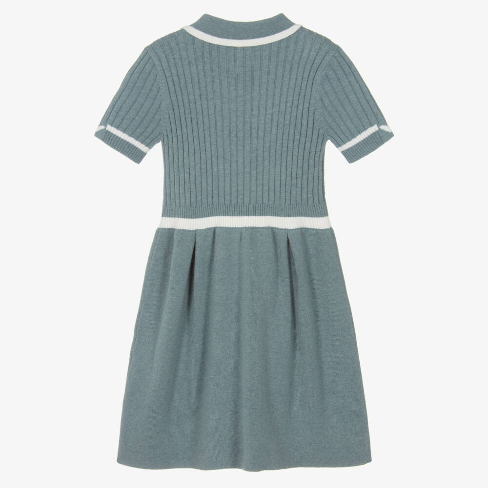 Emporio Armani-Girls Blue Wool & Cotton Ribbed Knit Dress | Childrensalon