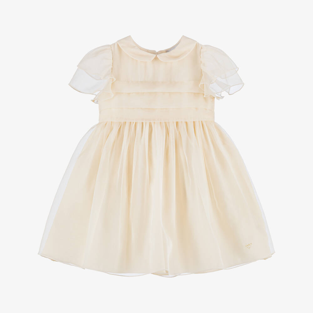 Emporio Armani-فستان حرير أورغانزا لون عاجي للبنات  | Childrensalon