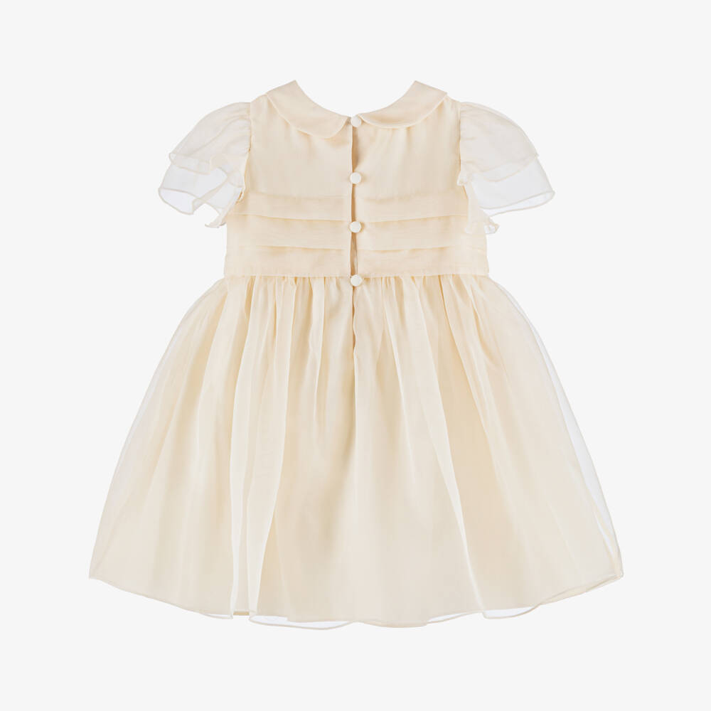 Emporio Armani-فستان حرير أورغانزا لون عاجي للبنات  | Childrensalon