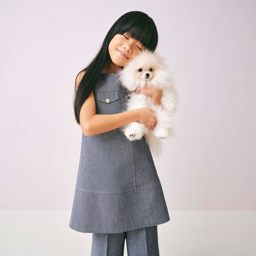 Emporio Armani- Платье джинсовое с золотыми пуговицами Eagle для девочек | Childrensalon