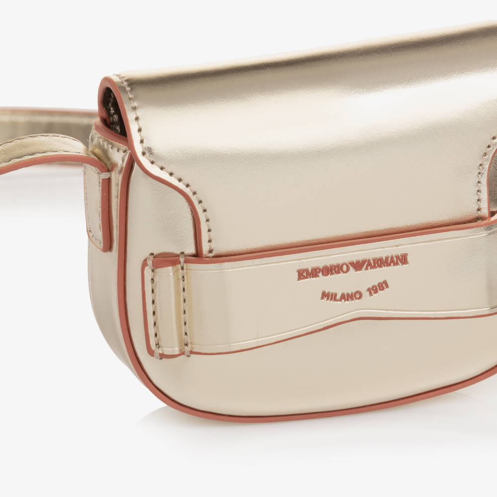 Emporio Armani-Girls Gold Faux Leather Compact Handbag (12cm) | Childrensalon