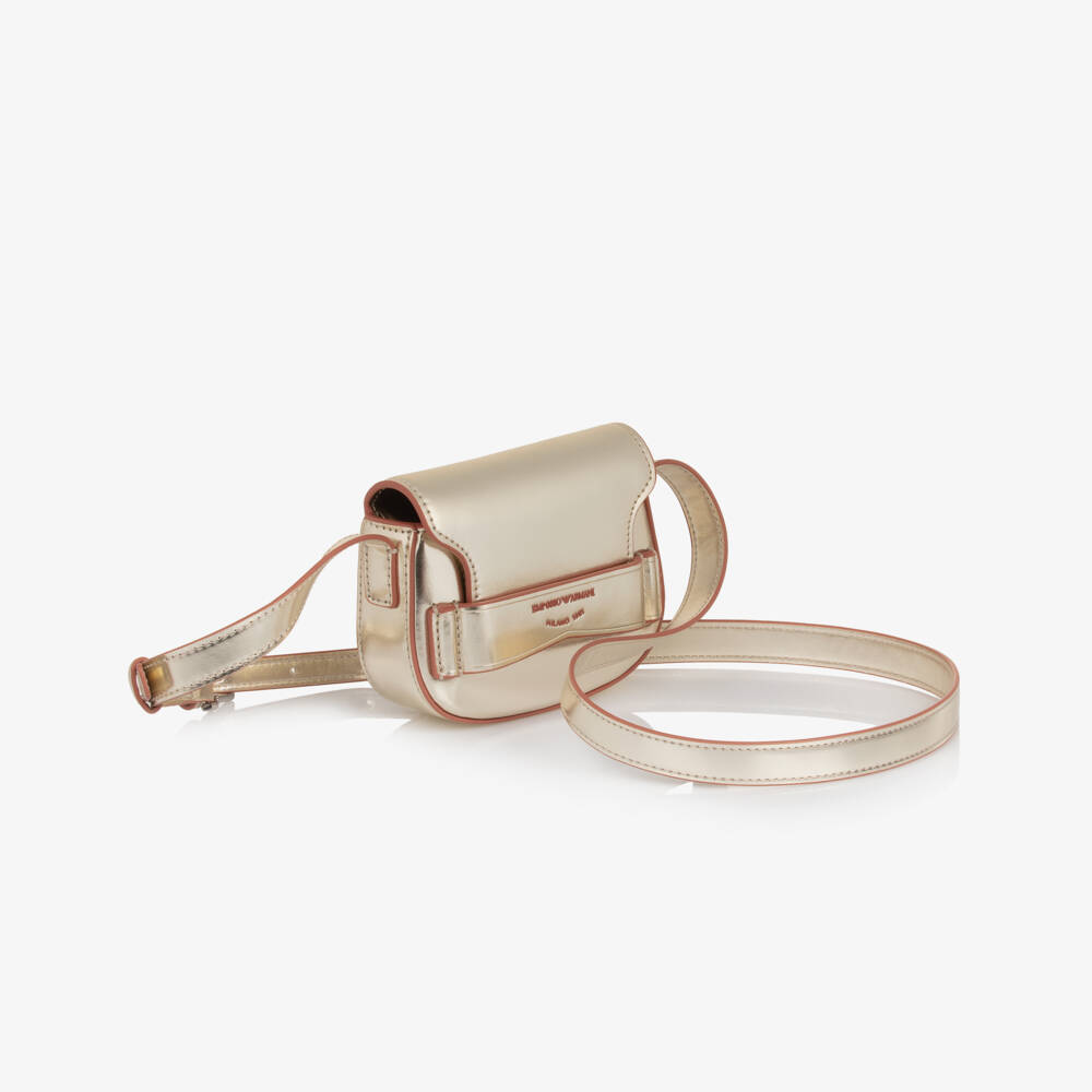 Emporio Armani-Girls Gold Faux Leather Compact Handbag (12cm) | Childrensalon