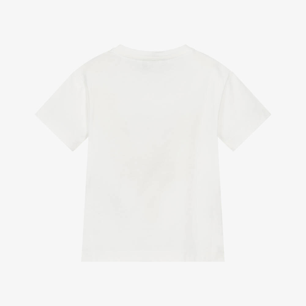Emporio Armani-Girls Ivory Cotton T-Shirt with Embroidered & Frayed Eagle Logo | Childrensalon