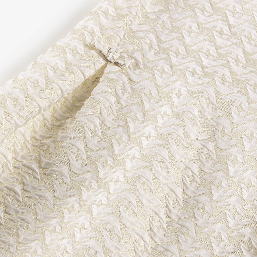 Emporio Armani-Girls Ivory & Gold Eagle Logo Dress with Bows | Childrensalon