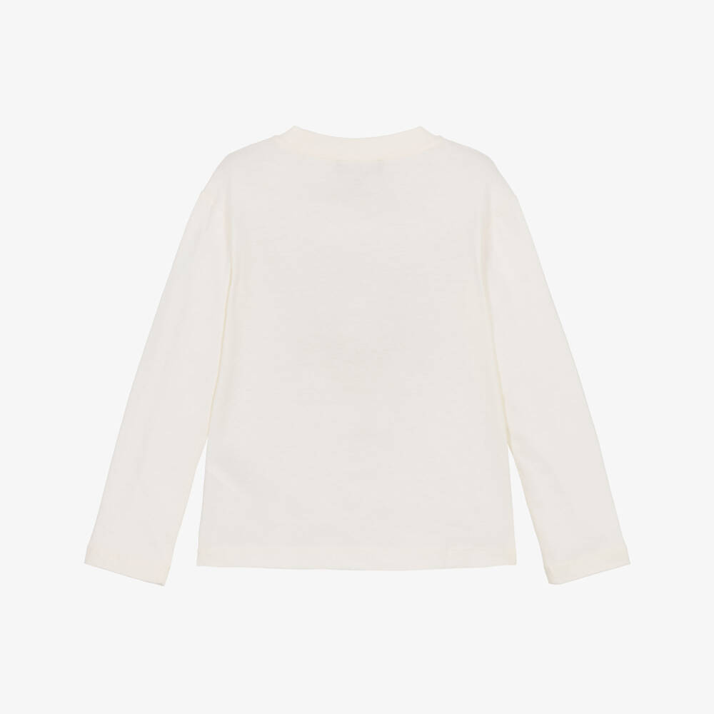 Emporio Armani-Girls Ivory Long Sleeve Cotton Top with Glitter Logo | Childrensalon