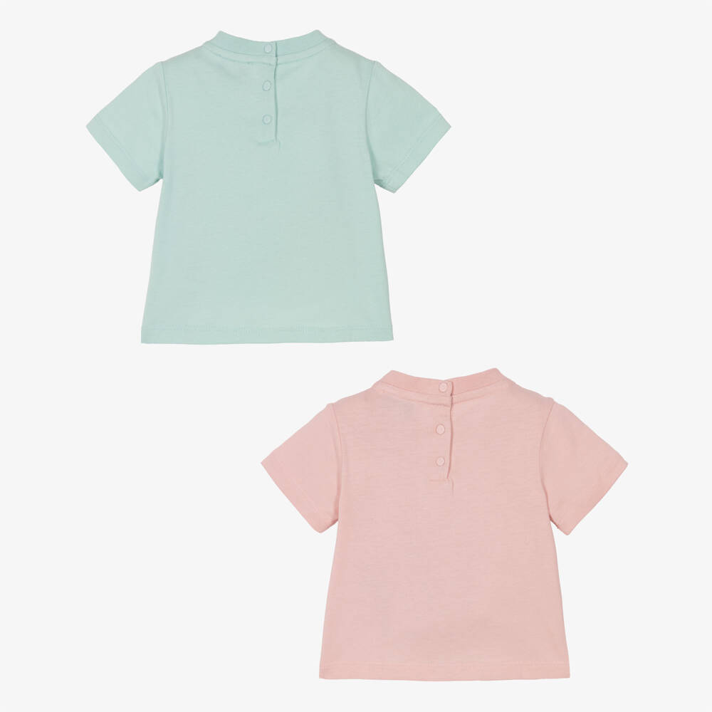 Emporio Armani-Футболки из хлопкового трикотажа зеленая и розовая для девочек (2шт.) | Childrensalon