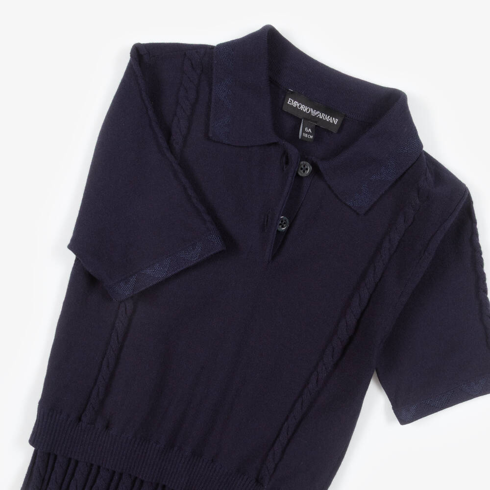 Emporio Armani-Girls Navy Blue Knitted Dress | Childrensalon