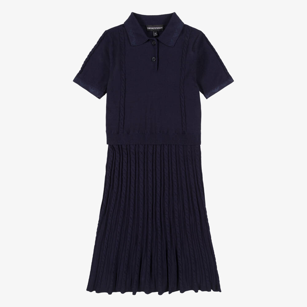 Emporio Armani-Girls Navy Blue Knitted Dress | Childrensalon