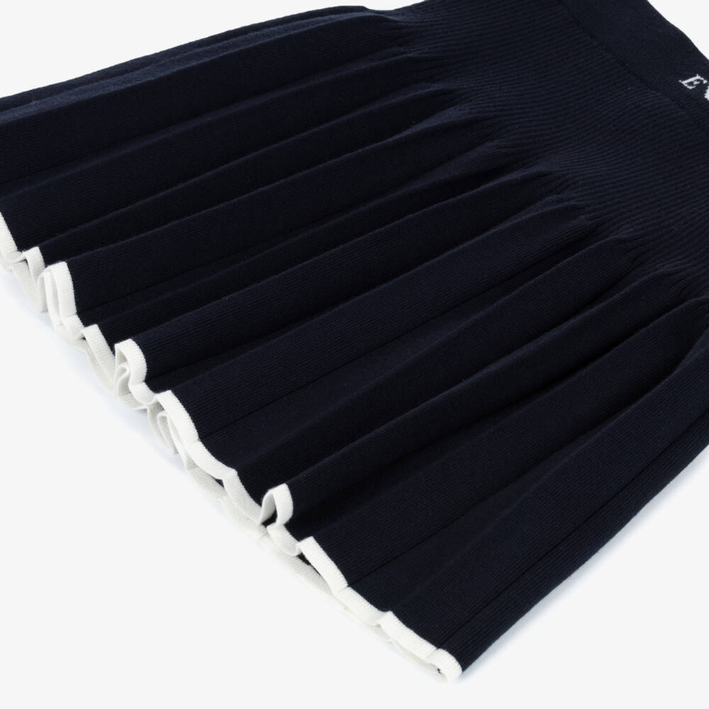Emporio Armani-Girls Navy Blue Ribbed Knit Pleated Skirt Set | Childrensalon