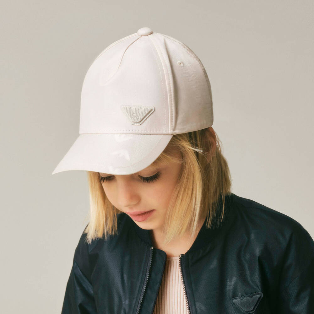 Emporio Armani-Girls Pale Beige Cap with Eagle Logo | Childrensalon