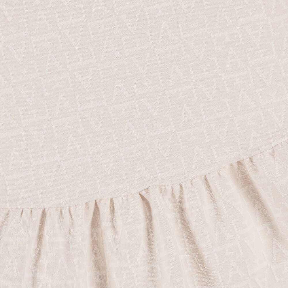 Emporio Armani-Girls Pale Beige Logo Jacquard Jersey Dress | Childrensalon