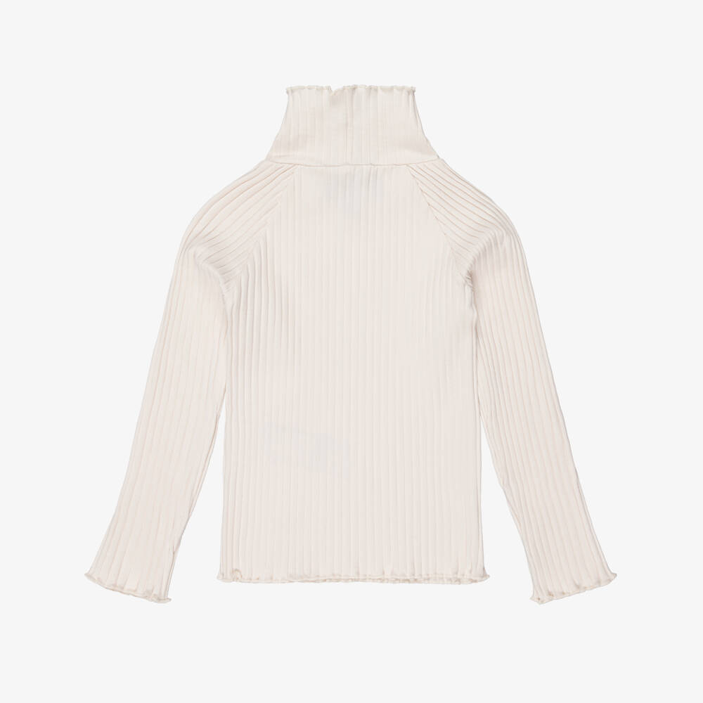 Emporio Armani-Girls Pale Beige Ribbed Cotton Roll Neck Top | Childrensalon