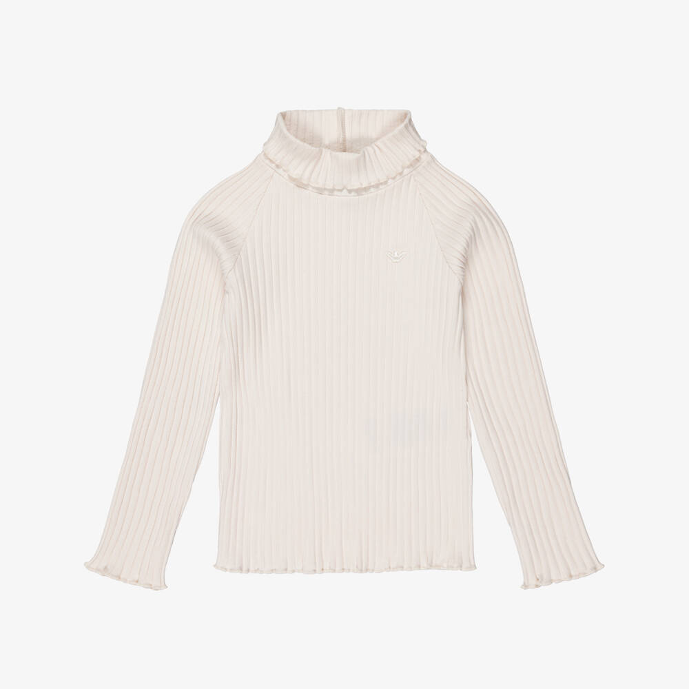 Emporio Armani-Girls Pale Beige Ribbed Cotton Roll Neck Top | Childrensalon