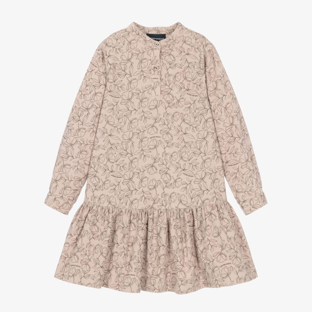 Emporio Armani-Girls Pale Pink Corduroy Floral Print Dress | Childrensalon