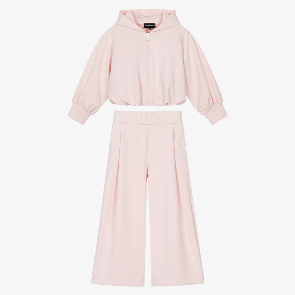 Emporio Armani-Girls Pale Pink Hooded Tracksuit | Childrensalon