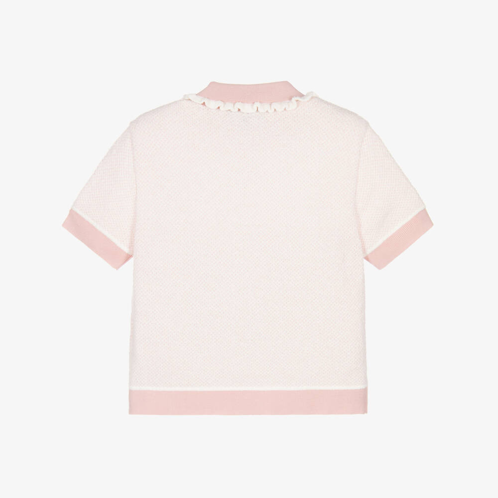 Emporio Armani-Girls Pale Pink Knitted Short Sleeved Polo Shirt | Childrensalon