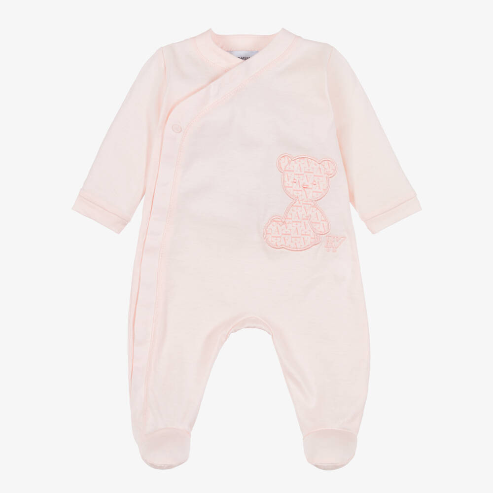 Emporio Armani-Girls Pink Cotton Bear Logo Babygrow | Childrensalon