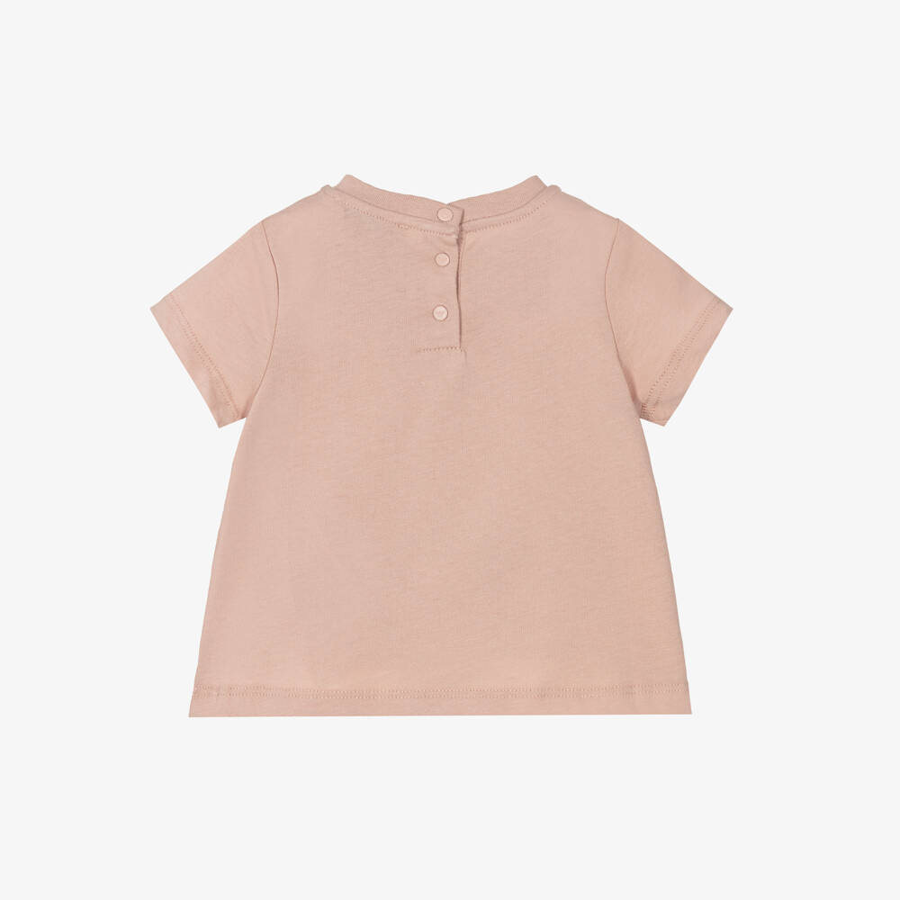 Emporio Armani-Girls Pink Cotton Embroidered Tonal Logo T-Shirt | Childrensalon