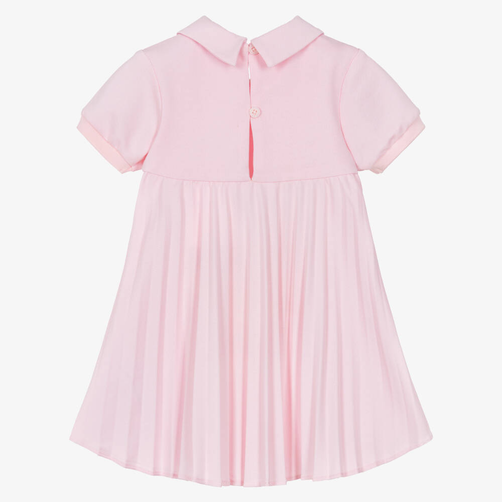 Emporio Armani-Girls Pink Cotton Piqué Pleated Dress | Childrensalon
