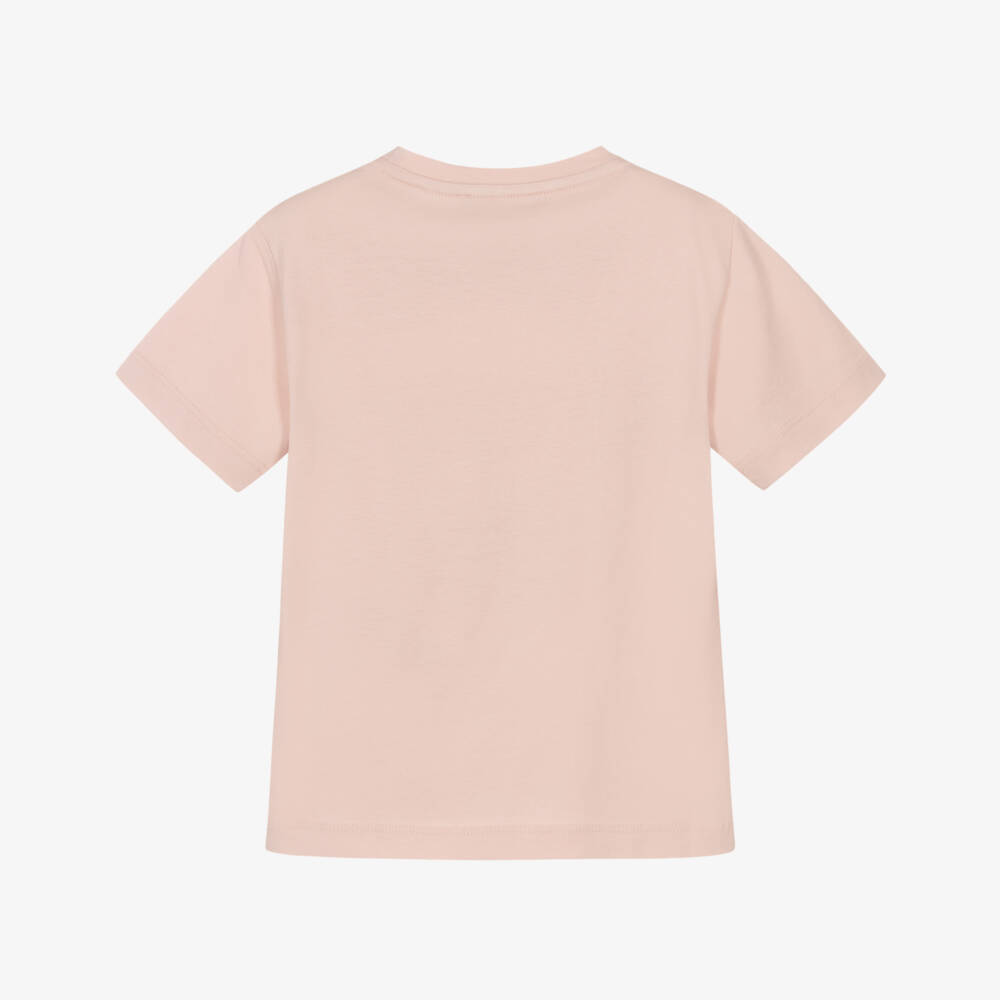Emporio Armani-Girls Pink Cotton T-Shirt with Embroidered & Frayed Eagle Logo | Childrensalon