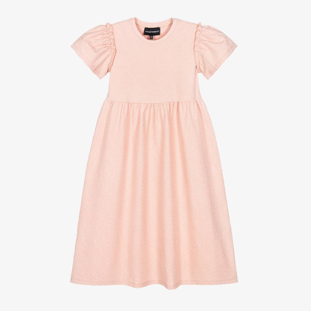 Emporio Armani-Girls Pink EA Logo Jacquard Jersey Dress | Childrensalon