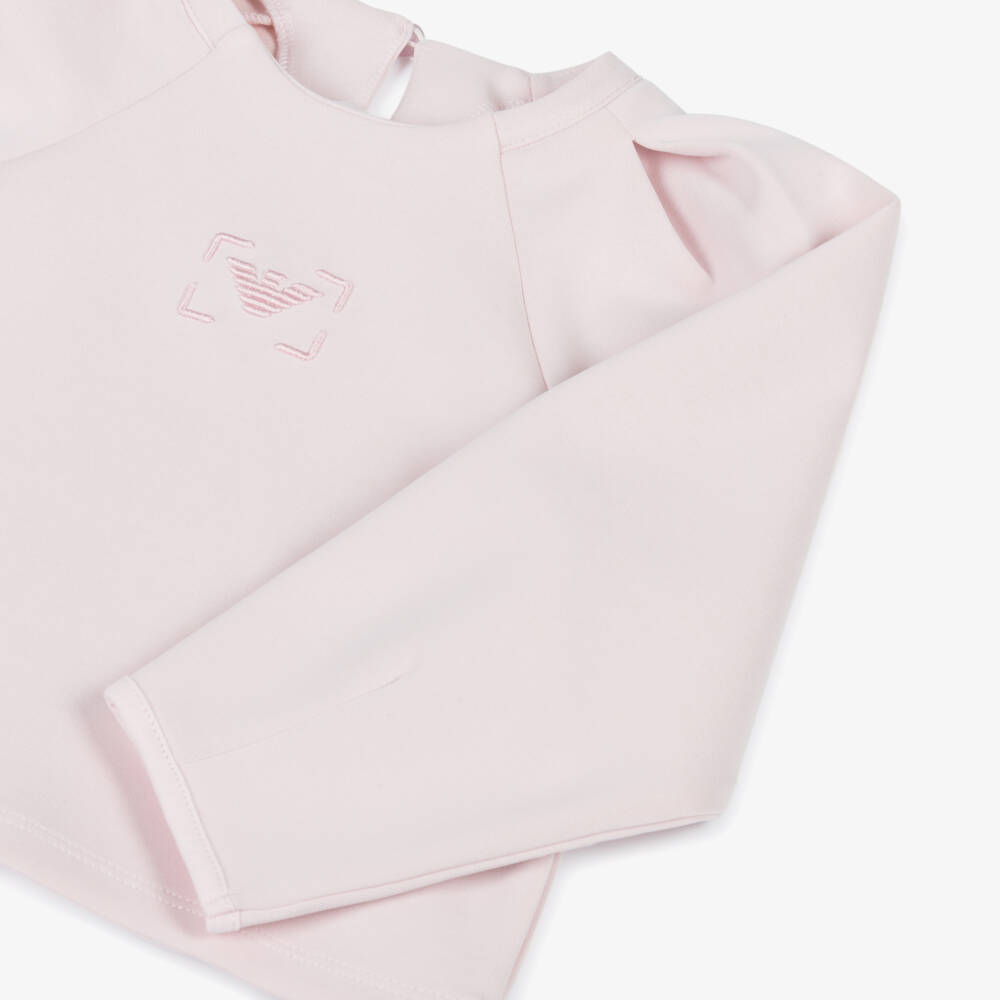 Emporio Armani-Girls Pink Eagle Logo Modal Jersey Top | Childrensalon