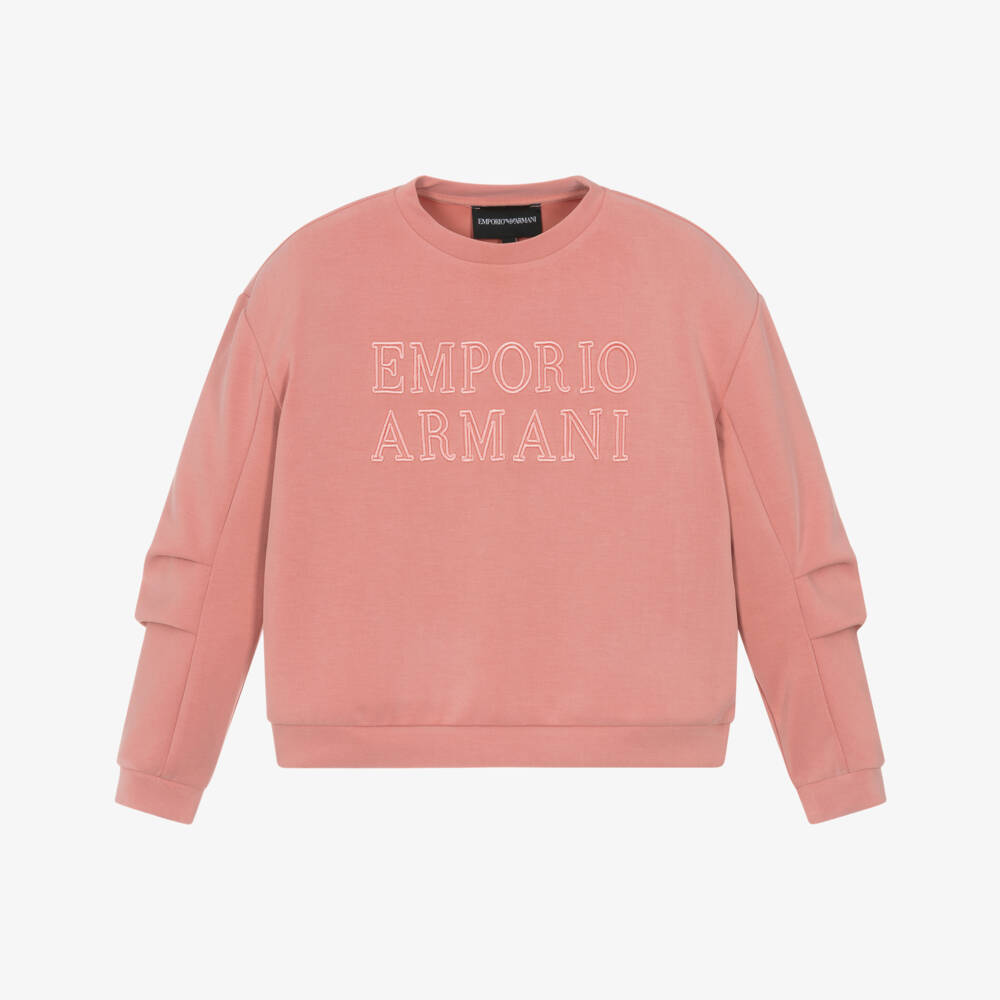 Emporio Armani-Girls Pink Embroidered Logo Sweatshirt | Childrensalon