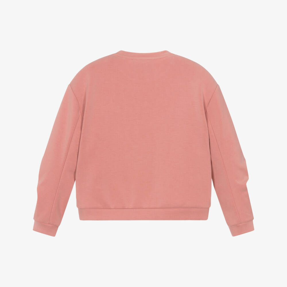 Emporio Armani-سويتشيرت بشعار مطرز مودال جيرسي لون زهري للبنات | Childrensalon