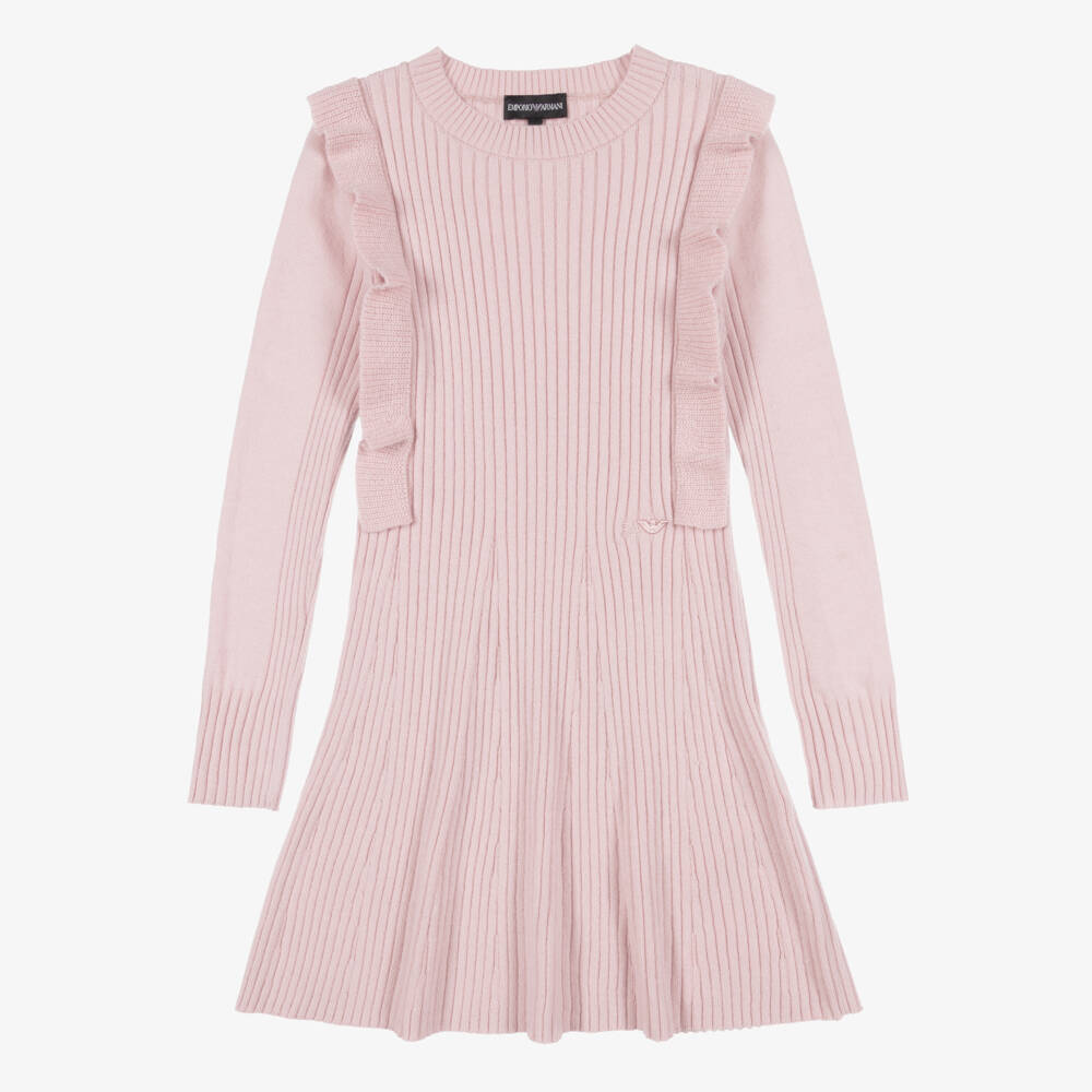 Emporio Armani-Girls Pink Ribbed Fit & Flare Dress | Childrensalon