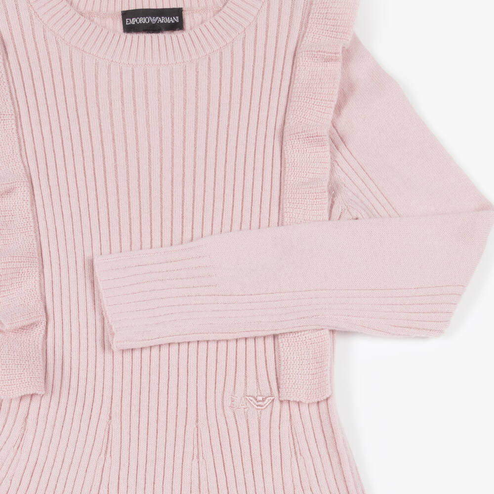 Emporio Armani-Girls Pink Ribbed Fit & Flare Dress | Childrensalon