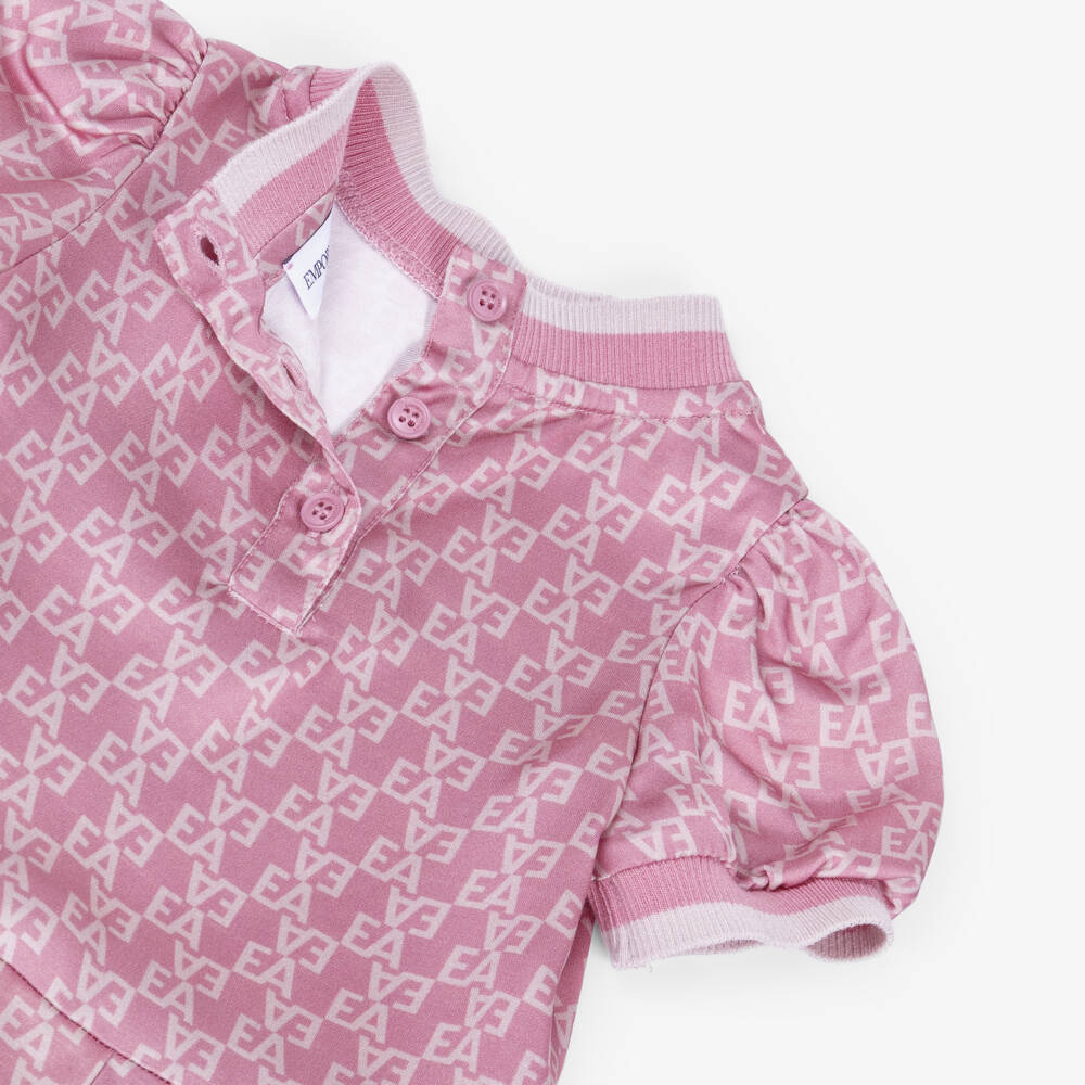 Emporio Armani-Girls Pink Satin EA Logo Dress | Childrensalon