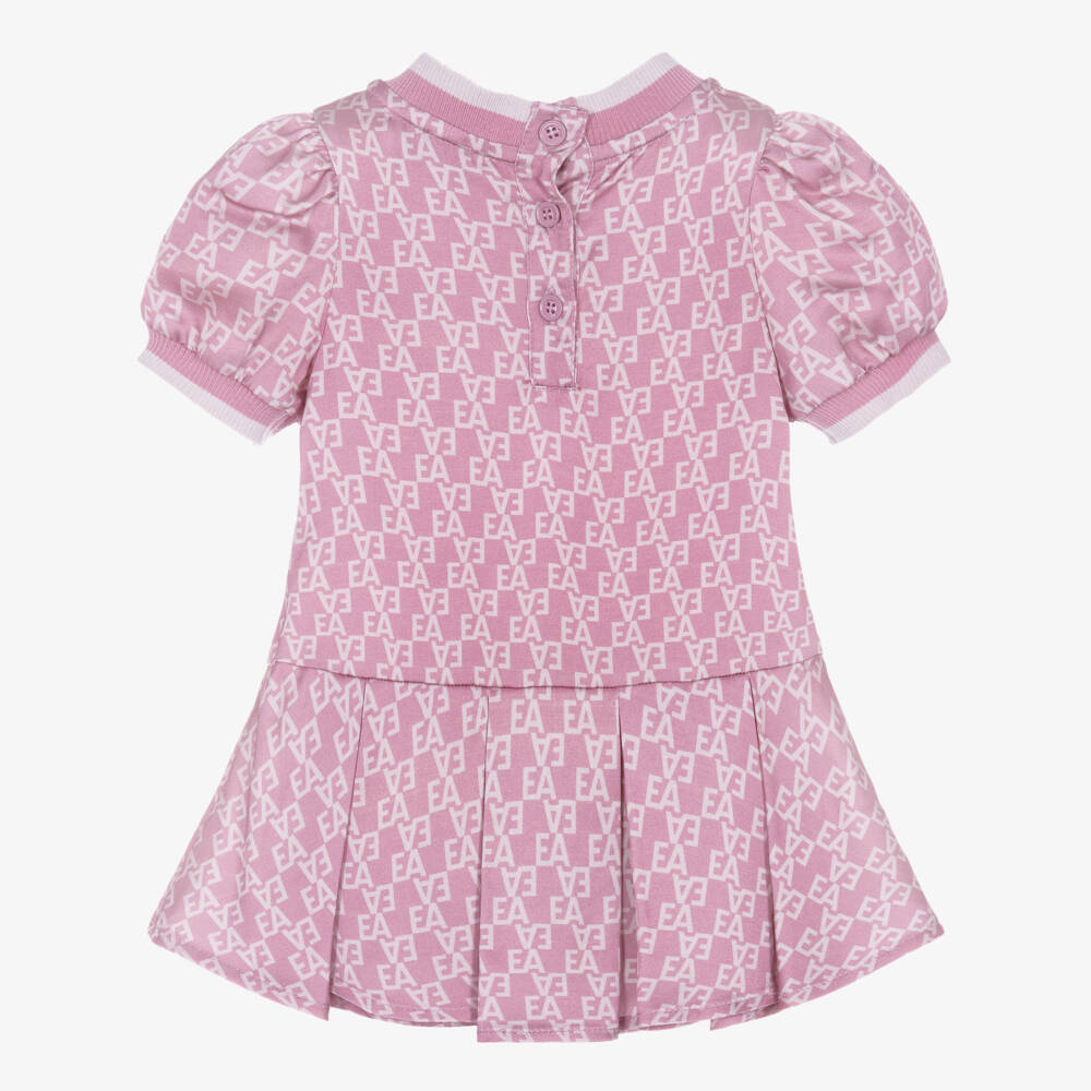 Emporio Armani-Girls Pink Satin EA Logo Dress | Childrensalon