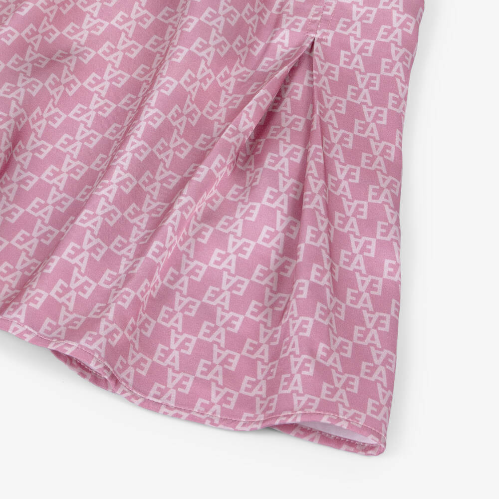 Emporio Armani-Girls Pink Satin Polo Dress with EA Logo Print | Childrensalon