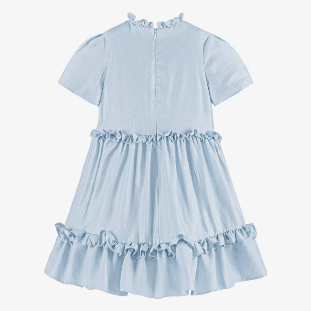Emporio Armani-Girls Shimmery Light Blue Ruffled Dress | Childrensalon
