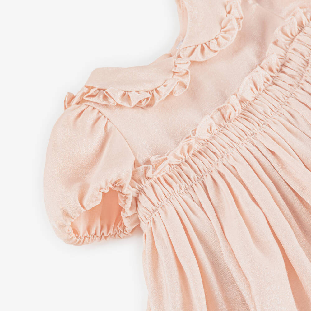 Emporio Armani-Girls Shimmery Pale Pink Ruffled Dress | Childrensalon