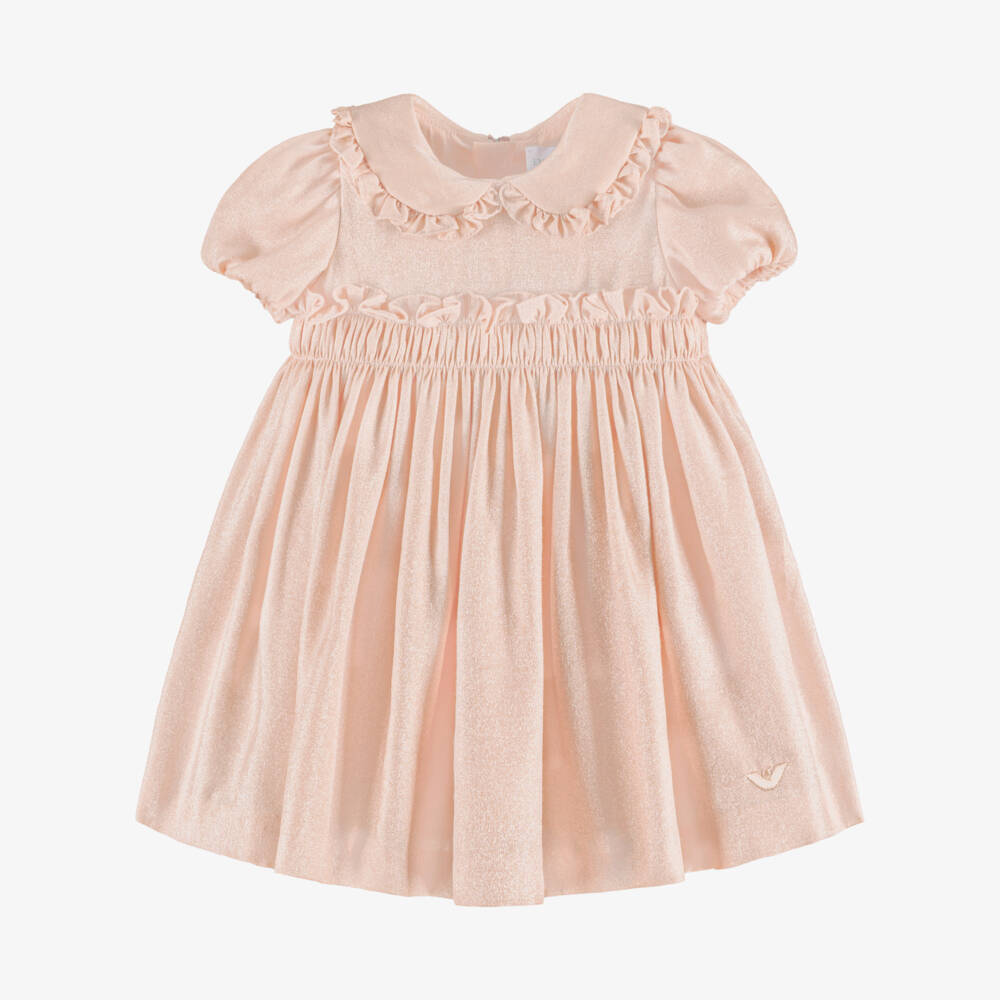 Emporio Armani-Girls Shimmery Pale Pink  Ruffled Dress | Childrensalon
