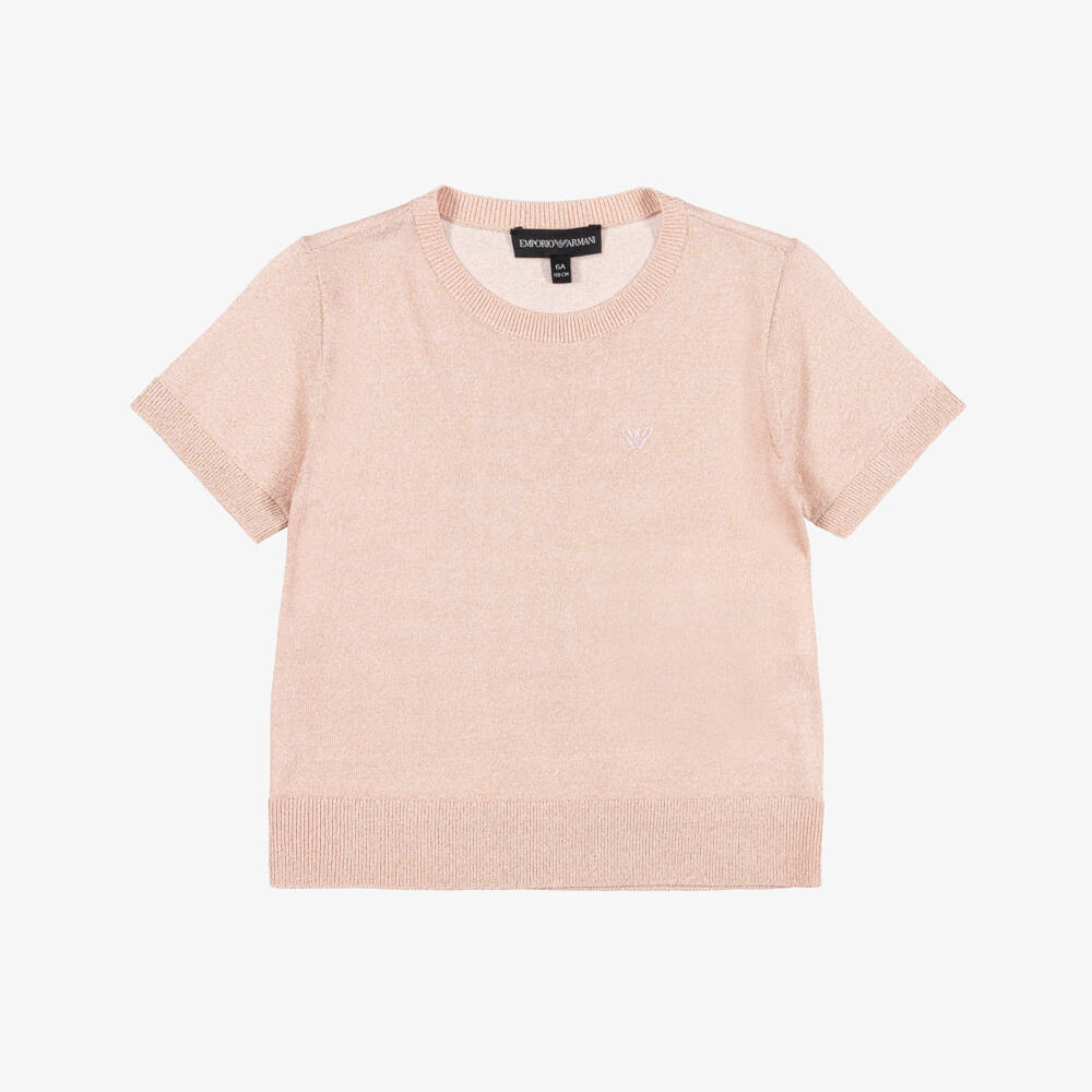 Emporio Armani-Girls Shimmery Pink Short-Sleeve Sweater | Childrensalon
