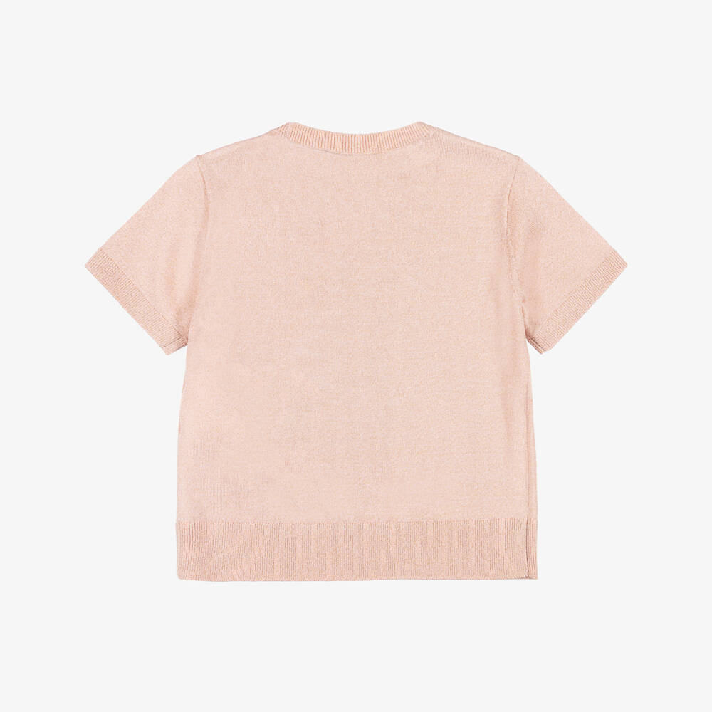 Emporio Armani-Girls Shimmery Pink Short-Sleeve Sweater | Childrensalon