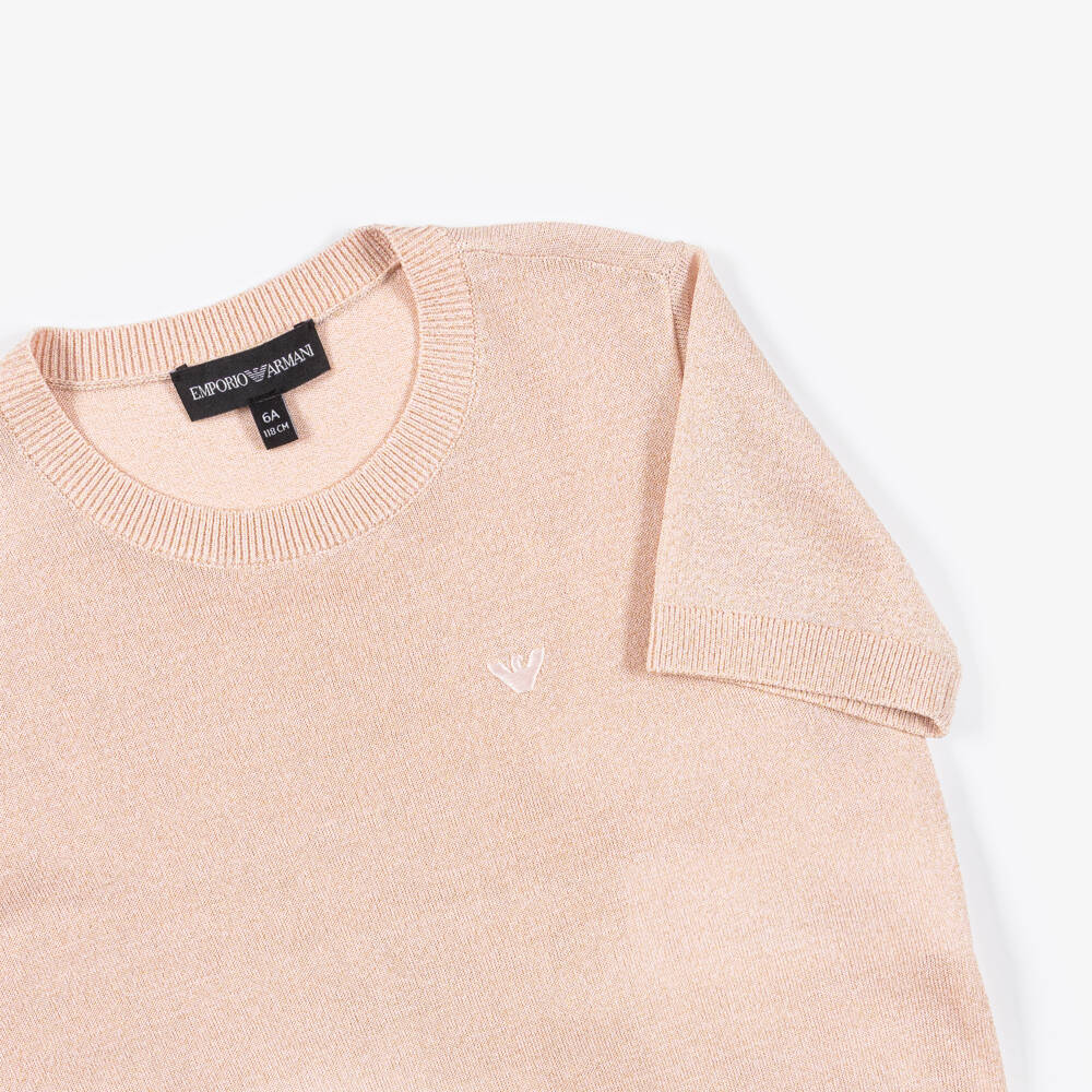 Emporio Armani-Girls Shimmery Pink Short-Sleeve Sweater | Childrensalon