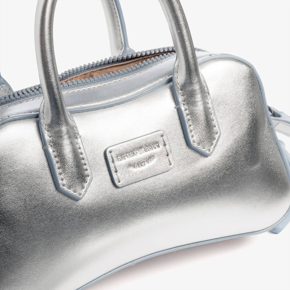 Emporio Armani-Girls Silver Faux Leather Cross Body Bag (18cm) | Childrensalon