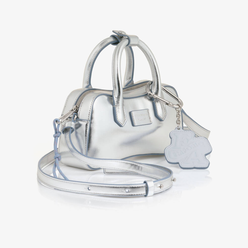 Emporio Armani-Girls Silver Faux Leather Cross Body Bag (18cm) | Childrensalon