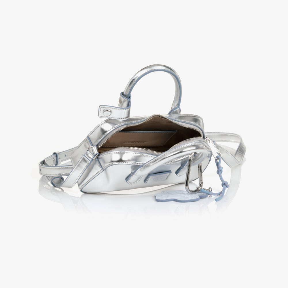Emporio Armani-Girls Silver Faux Leather Cross Body Bag (18cm) | Childrensalon