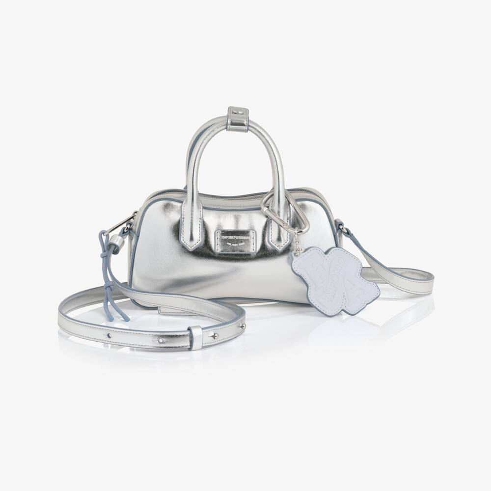 Emporio Armani-Girls Silver Faux Leather Cross Body Bag (18cm) | Childrensalon