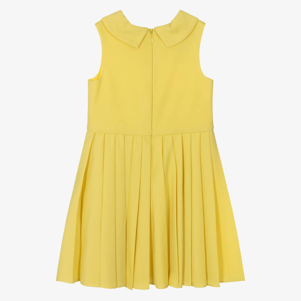 Emporio Armani-Girls Yellow Piqué Sleeveless Pleated Dress | Childrensalon