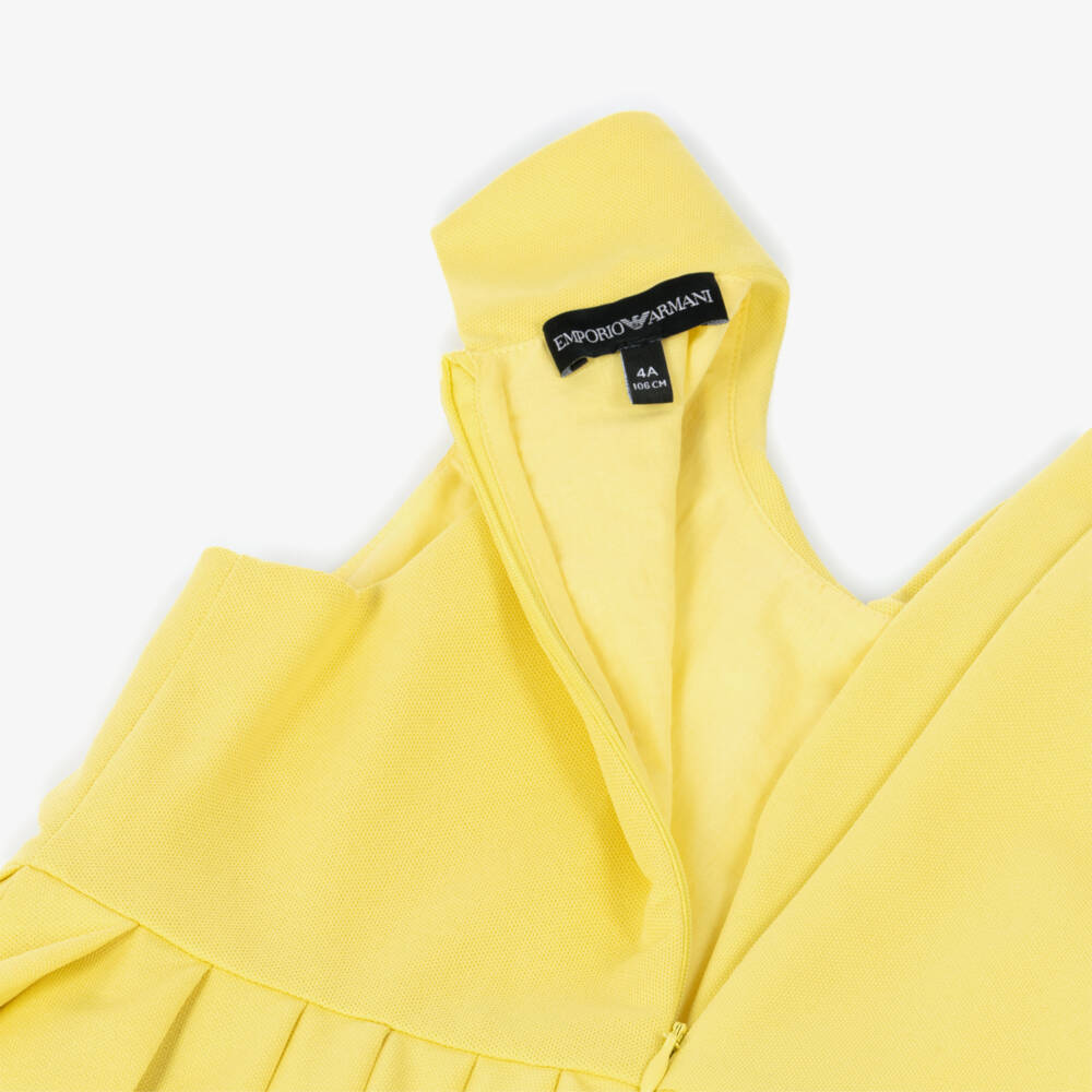 Emporio Armani-Girls Yellow Piqué Sleeveless Pleated Dress | Childrensalon