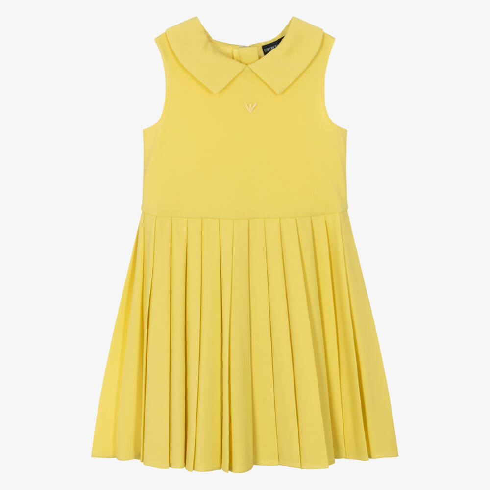 Emporio Armani-Girls Yellow Piqué Sleeveless Pleated Dress | Childrensalon