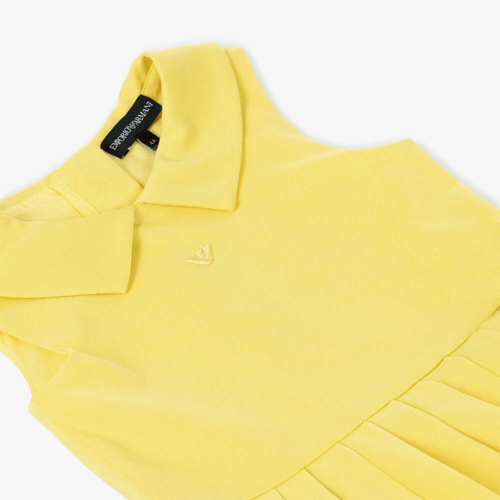 Emporio Armani-Girls Yellow Piqué Sleeveless Pleated Dress | Childrensalon