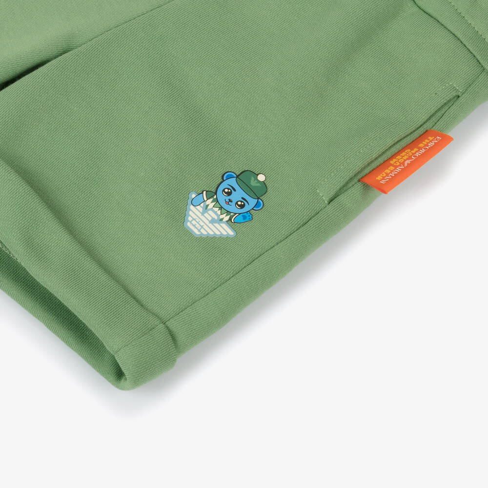 Emporio Armani-Green Manga Bear Logo Cotton Shorts | Childrensalon