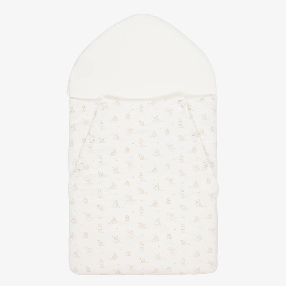 Emporio Armani-Ivory Cotton Alphabet Bunny Print Baby Nest (74cm) | Childrensalon